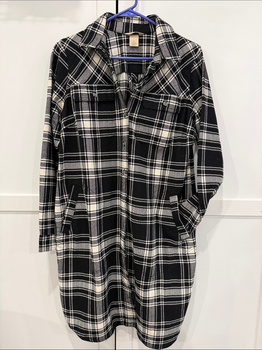 Duluth Trading Co Black & White Plaid Long Shacket